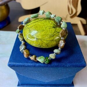 Green Opal Palm Stone and Minimalist Bracelet Set